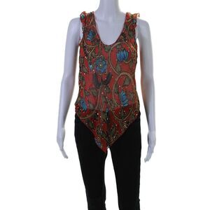 Lotta Womens Red Floral Sequins V-Neck Ruffle Sleeveless Blouse Top Size 10